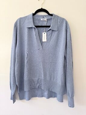 NWT Mersea Collared Popover Lightweight Sweater Hi-low hem Coastal Spring Beach